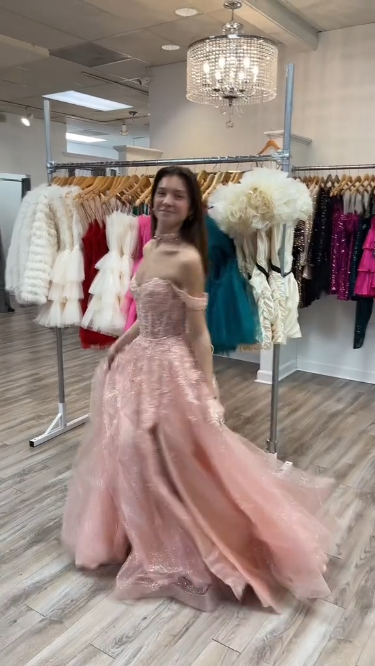 A Lin Pink Off Shoulder Prom Dresses Evening Formal Dress cg25317