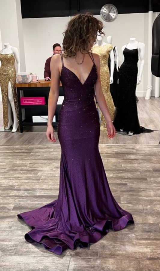 Purple Mermaid V Neck Long Prom Dresses cg25273