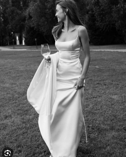 Beautiful Sheath Straps Long White Wedding Dress Evening Dress cg25238