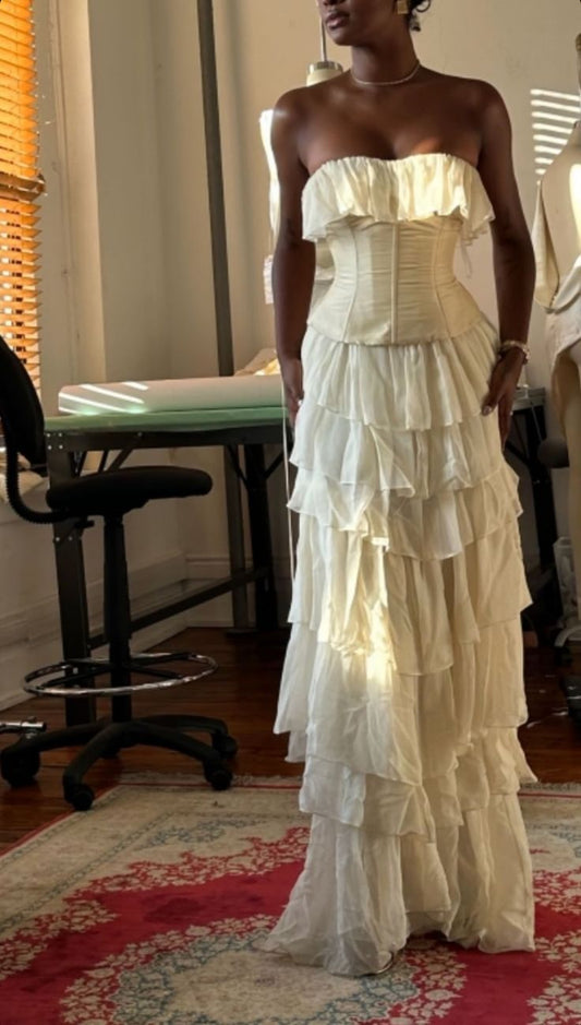 Strapless Chiffon Sleeveless Ivory Long Prom Dress Evening Dresses cg25217