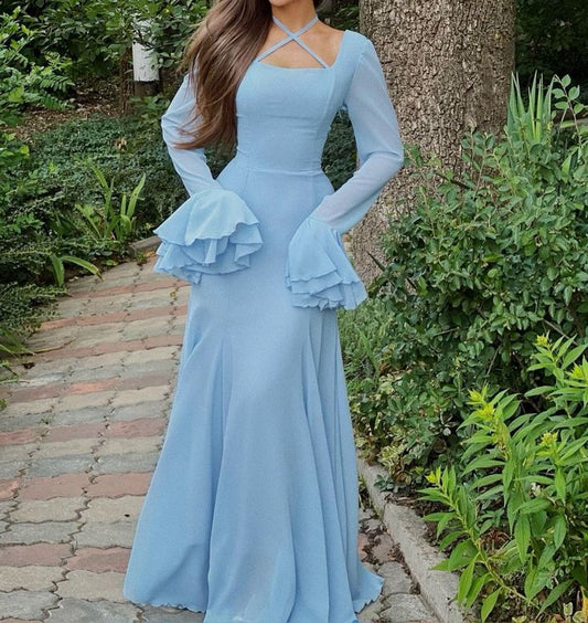 Light Blue Chiffon Prom Dress ,Long Party Dress cg25263