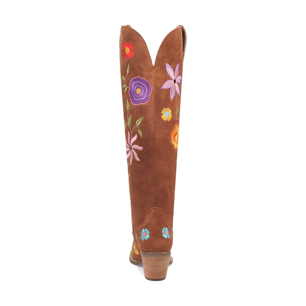 Brown Snip Toe Flower Embroidered Over the Knee Cowgirl Boots