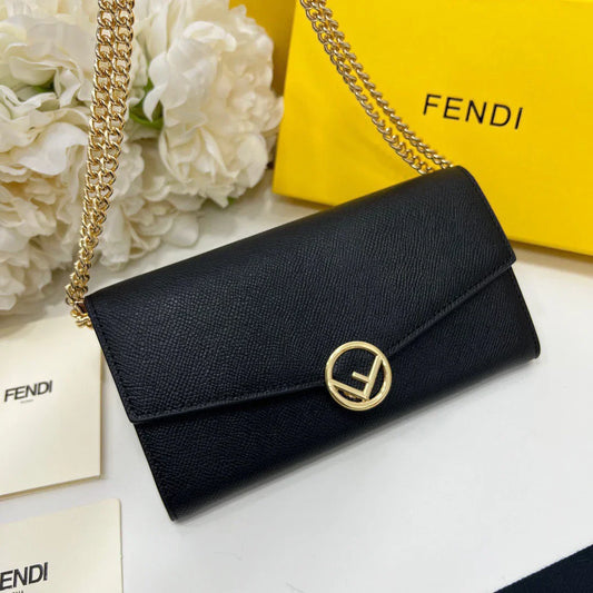 Fendi Chain Wallet Bag Black Trend 19x10.5x3.5cm