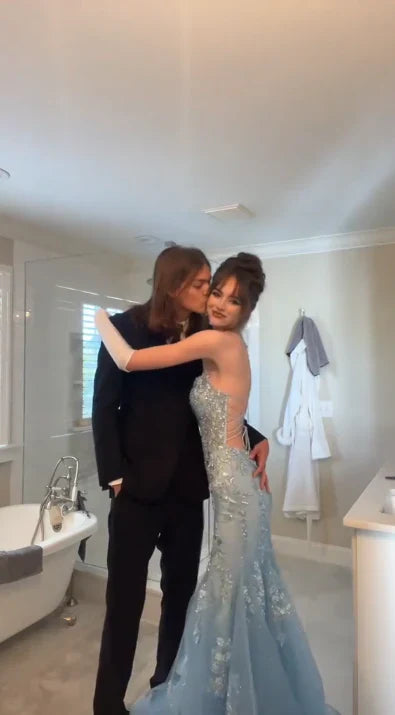 Vintage Shiny Blue Sequin Prom Dress Mermaid Evening Dress Long Formal Dress TP4671