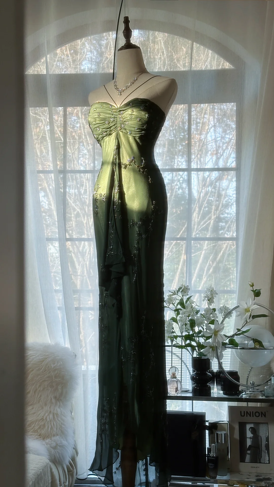 Elegant Dark Green Sparkling Beaded Sweetheart Romantic Evening Dress Prom Dresses TP3979