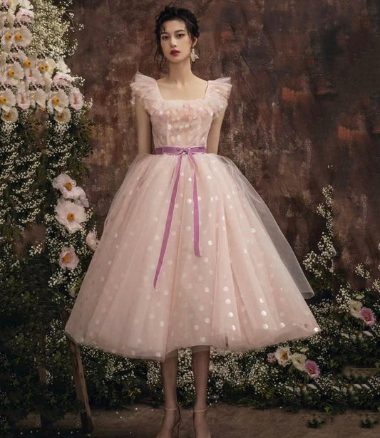 Pink tulle short prom dress A line homecoming dress 10410