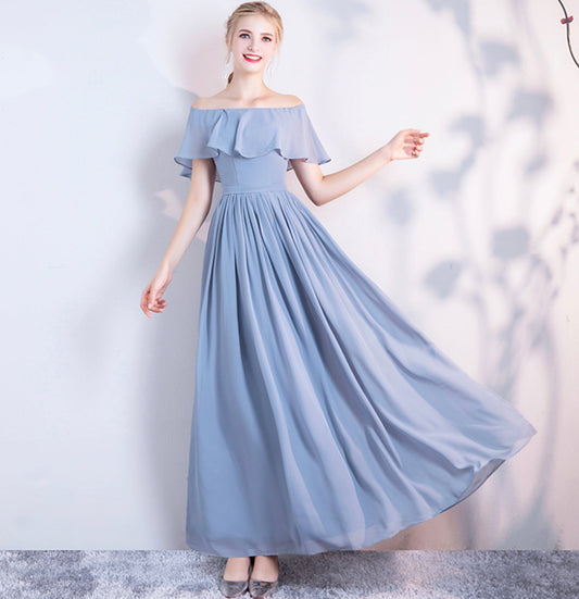 Blue chiffon long A line prom dress bridesmaid dress 10043