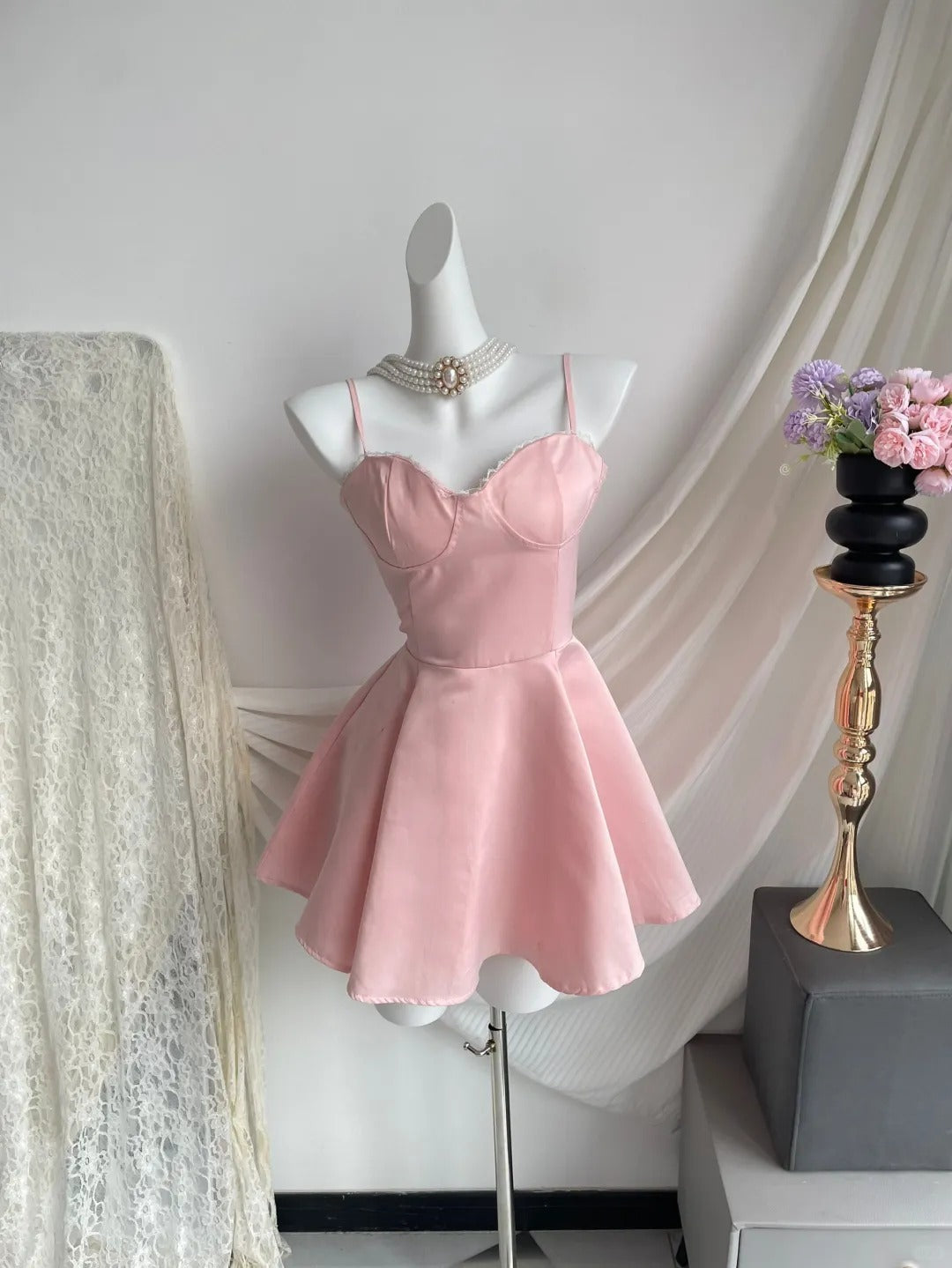 Pink Princess Barbie Short Satin Homecoming Dress Prom Dress Birthday Dress gh4632