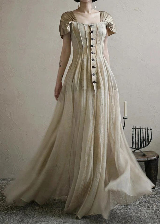 amakanas-New Retro Elegant Square Neck Summer New Long Chiffon Prom Dress Evening Dress Retro Wedding Bridesmaid Dress gh5251