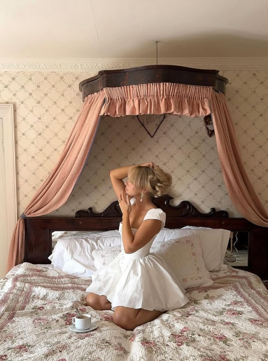 Princess A Line V Neck White Satin Short Homecoming Dress Birthday Dress SH2238