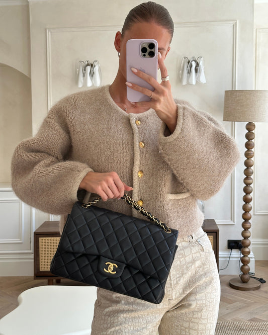 *FIRE PRICE* Chanel Black Jumbo Classic Double Flap Bag in Lambskin Leather with Gold Hardware