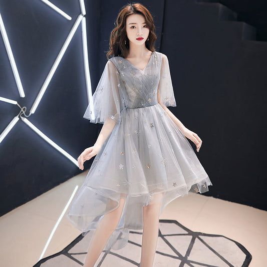 Cute high low prom dress gray homecoming dress 8230