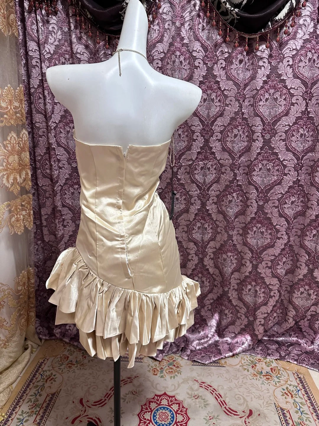 Champagne Beaded Short Ruffle Satin Homecoming Dress Prom Dress Birthday Dress gh4633