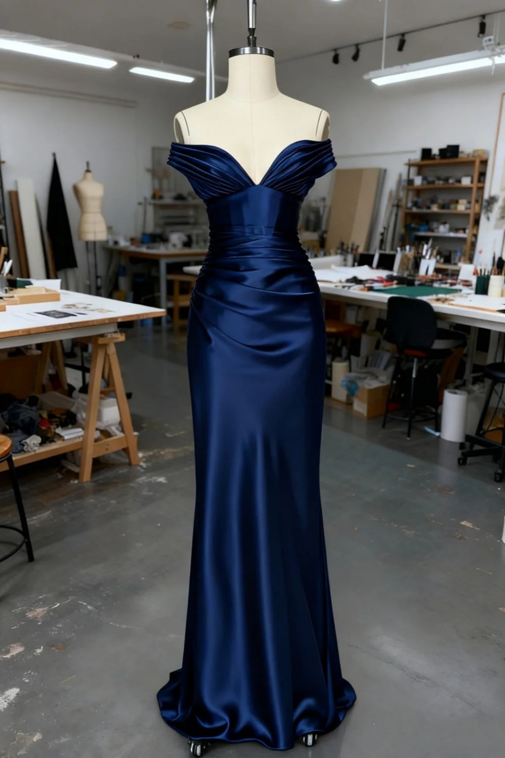 amakanas-Blue elegant and simple long satin dress gh6168