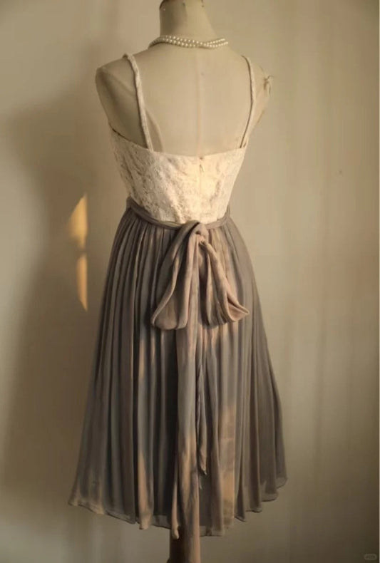 Gray Lace Vintage Homecoming Dress Short Chiffon Face Ball Gown gh4497