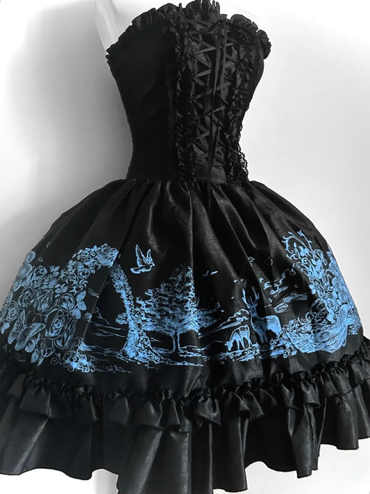 amakanas-Black princess fashion short chiffon homecoming dress birthday party dress gh5418