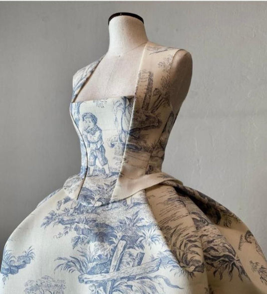 amakanas-Blue floral satin halter midi homecoming dress birthday party dress prom dress gh5395