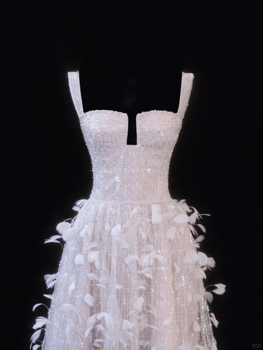 amakanas-Pink Feather Exquisite Beaded Short Tulle Homecoming Dress Birthday Party Dress gh5377