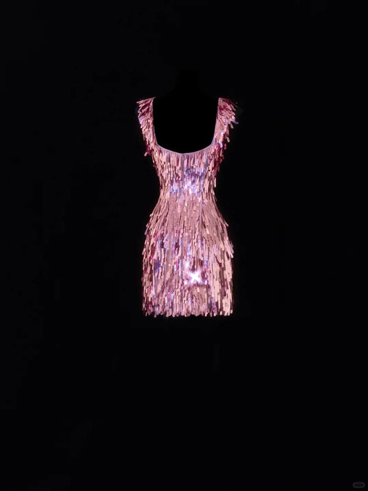 amakanas-Pink Exquisite Short Sequin Homecoming Dress Birthday Party Dress gh5378