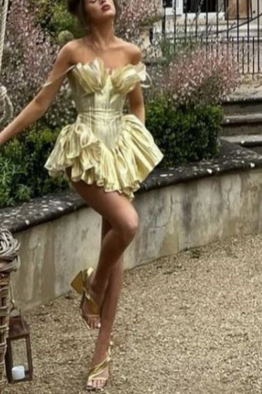 amakanas-Yellow stylish short satin formal homecoming dress 16th birthday party dressgh5331