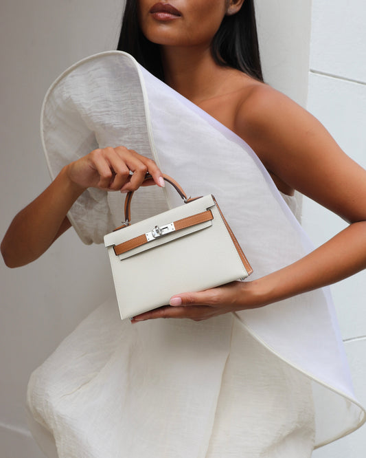 Hermès HSS Mini Kelly II 20cm Bag In Craie and Gold Epsom Leather with Palladium Hardware