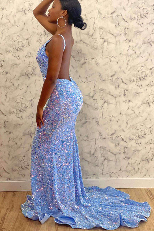 Sparkly Mermaid Sequins Prom Dress Backless Evening Dress,WP135