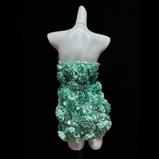 Mint Green Floral Short Satin Homecoming Dress Prom Dress Birthday Dress gh4637