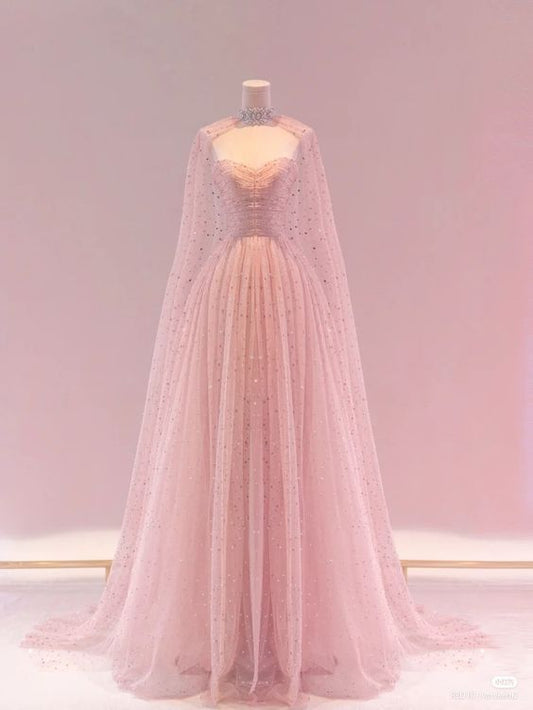 Romantic Pink Sweetheart Long Prom Dress,Pink Formal Gown cg25120