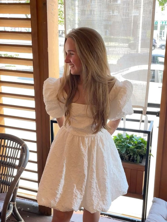 A Line White Homecoming Dress Short Prom Dress Party Dress cg26056