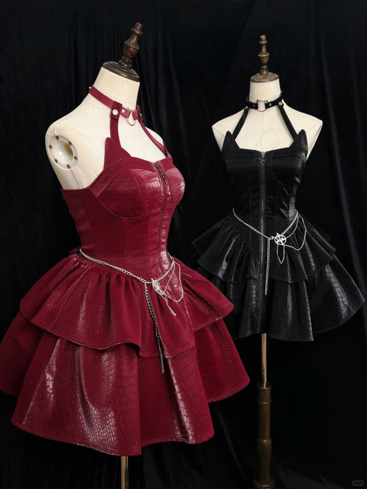 amakanas-Black/Red Short Homecoming Dress Halloween Party Dress Halloween Costume Outfit Halloween gh5771