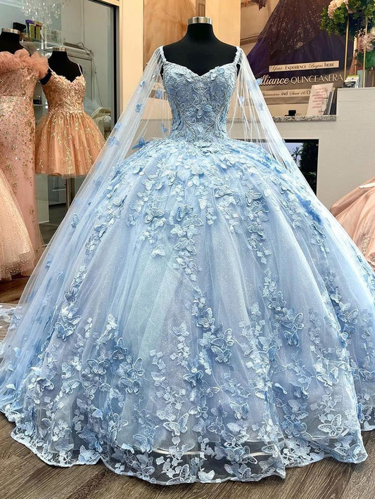 Blue A Line Tulle Ball Gown Prom Dresses, Evening Gowns fg3992