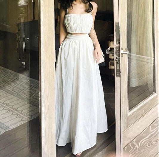 A Line White Two Piece Prom Dresses, Long Evening Dress Formal Dress cg25976