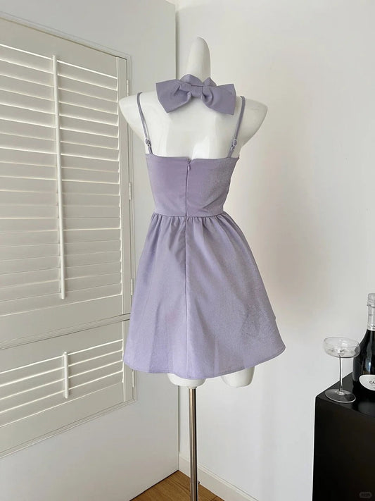 Purple Bow Homecoming Dress Short Satin Prom Dress Evening Dress Birthday Party Dress gh4559