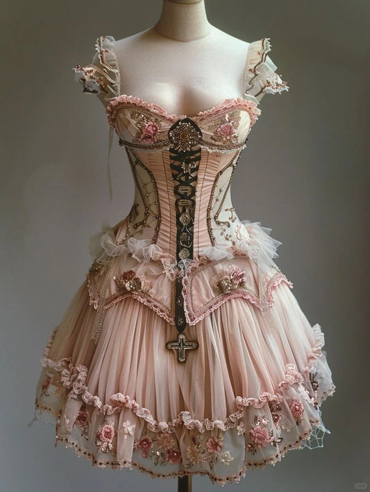 Pink Vintage Sweet Beaded Floral Short Chiffon Homecoming Dress Birthday Party Dress Prom Dress gh4686