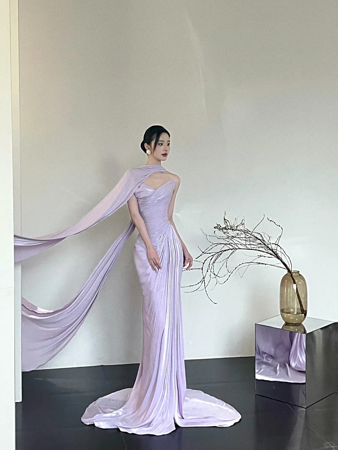 Romantic Purple Elegant Fashionable Elegant Long Satin Mermaid Slim Floor Length Train Ball Gown Evening Dress Prom Dress gh3734