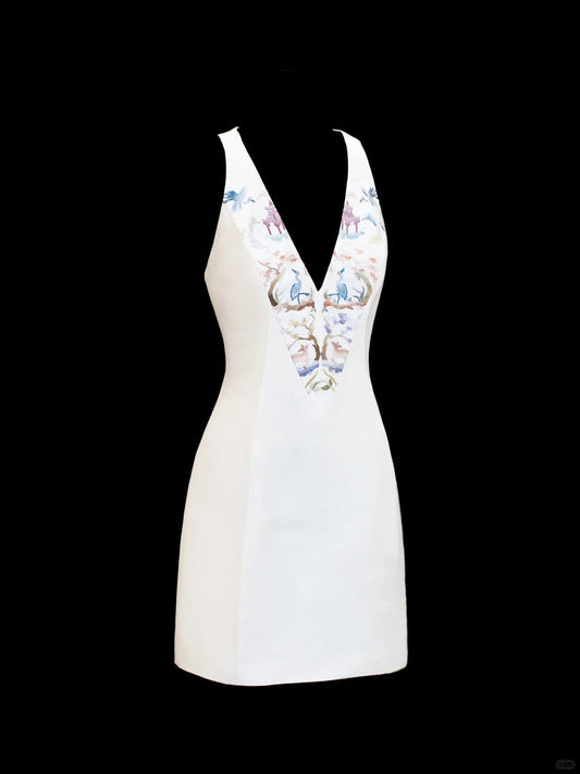 amakanas-White exquisite and elegant fairy girl short satin homecoming dress birthday dress gh5374