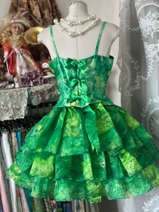 amakanas-Green Colorful Floral Vintage Elegant Short Chiffon Homecoming Dress Birthday Dress Garden Party Dress gh5177