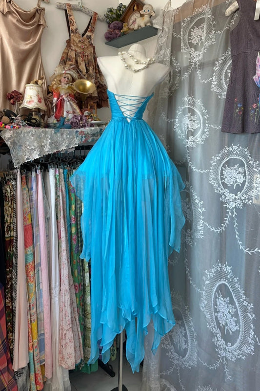 amakanas-Blue sweetheart neckline short chiffon dress dress gh6127