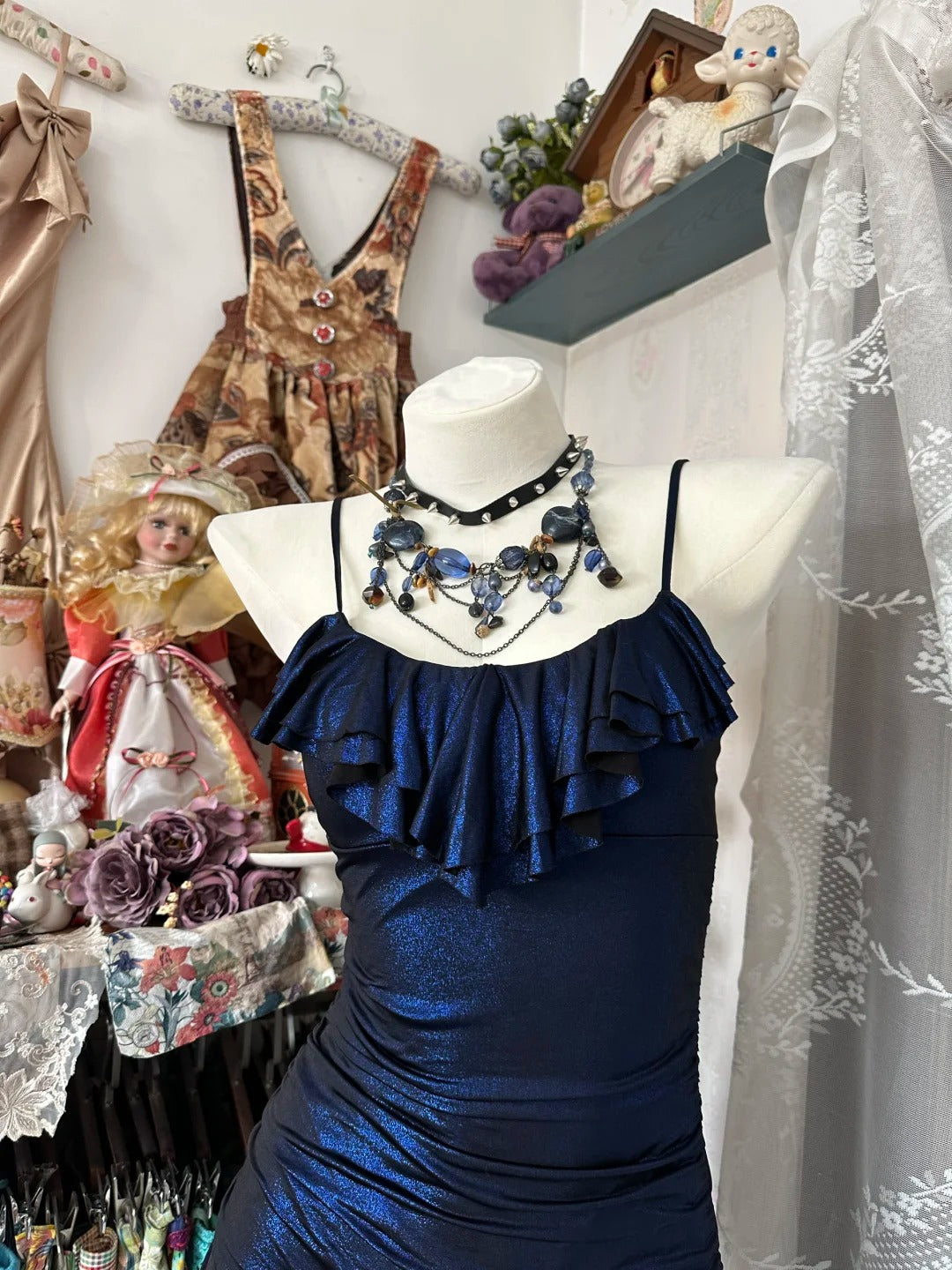 amakanas-Navy blue shiny vintage short satin tight homecoming dress birthday dress gh5231