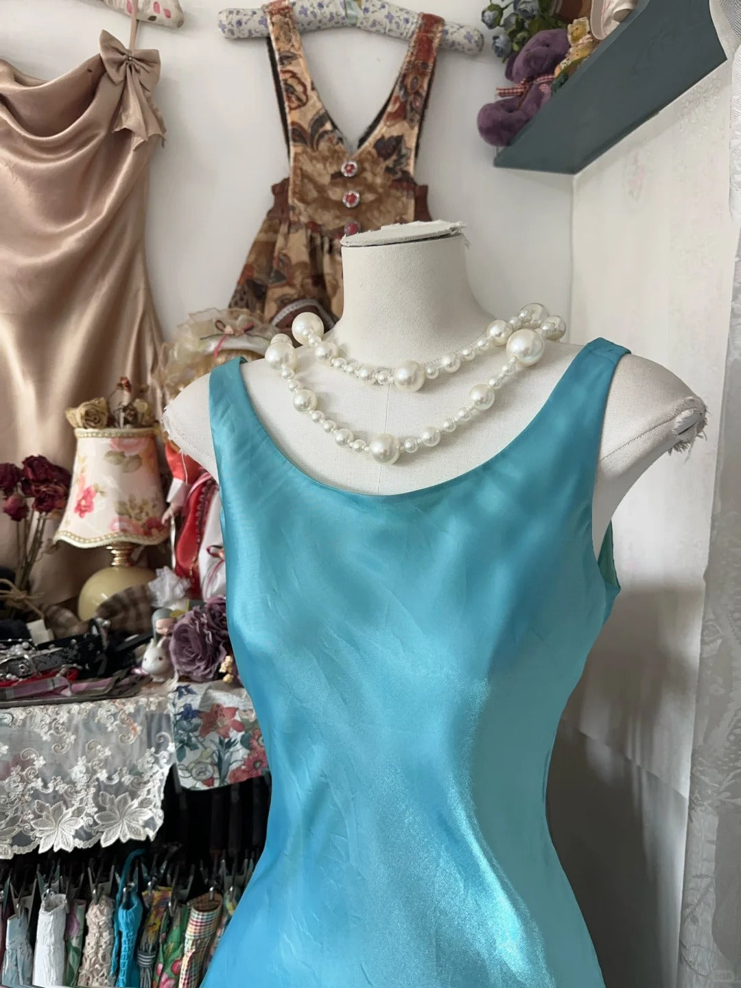 amakanas-Blue vintage long chiffon homecoming dress birthday dress party dress gh5227