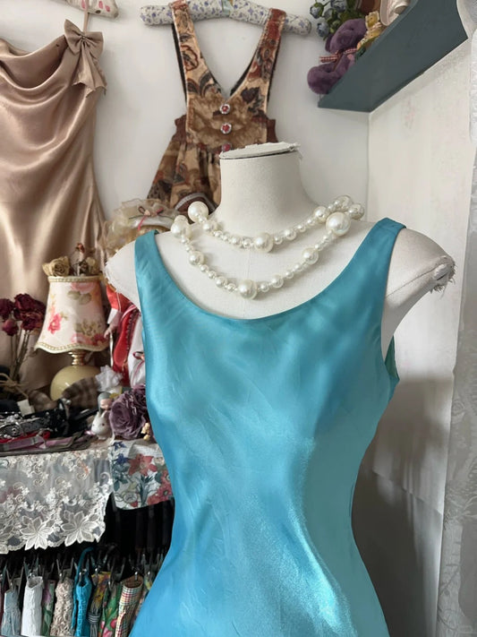 amakanas-Blue vintage long chiffon homecoming dress birthday dress party dress gh5227