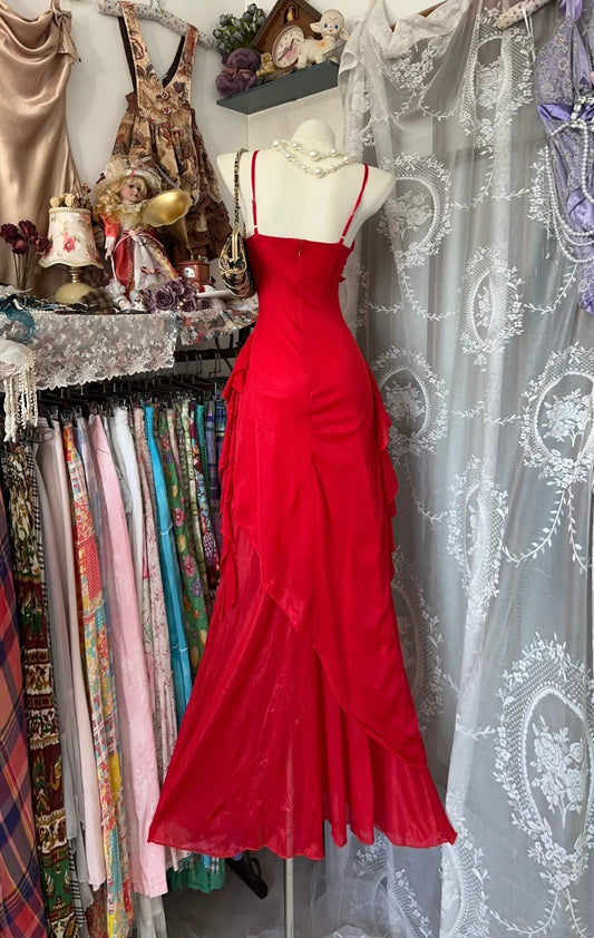 amakanas-Red vintage long chiffon Prom Dress homecoming dress birthday dress gh5229