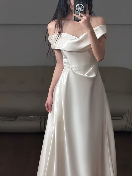 A Line Off Shoulder Formal Dress Princess Wedding Dresses Long