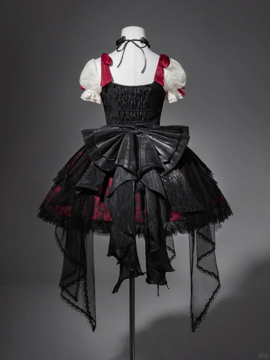 amakanas-Black red floral tulle lace short homecoming dress birthday dress gh5346