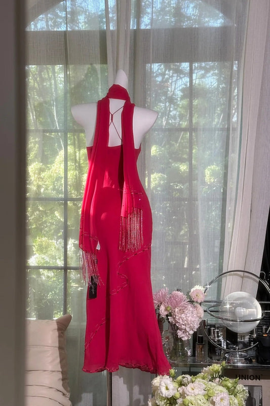 amakanas-(Includes matching scarf)New Pink Elegant Formal Dress gh6116