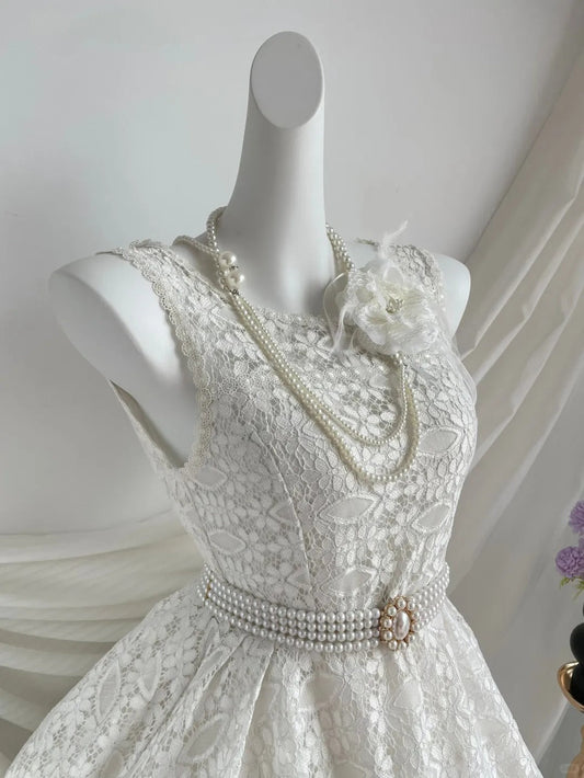 amakanas-White Vintage Lace Short Homecoming Dress Birthday Party Dress gh5238