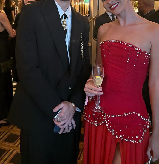 amakanas-Red beaded long dress gh6146