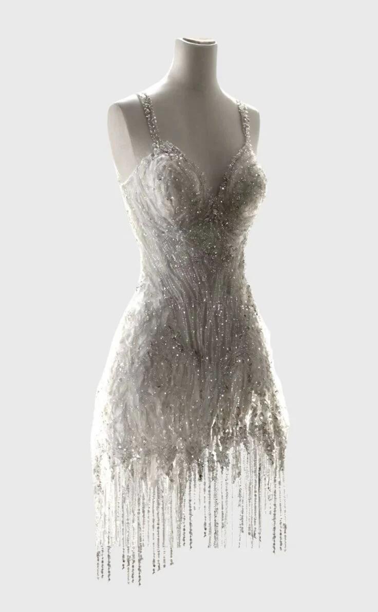 amakanas-New White Luxury Sweet Short Beaded Homecoming Dress Birthday Party Dress gh5193