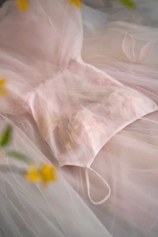 amakanas- Vintage Pink Tulle 3D Floral Spaghetti Strap Long Forest-Style Evening Gown gh6094