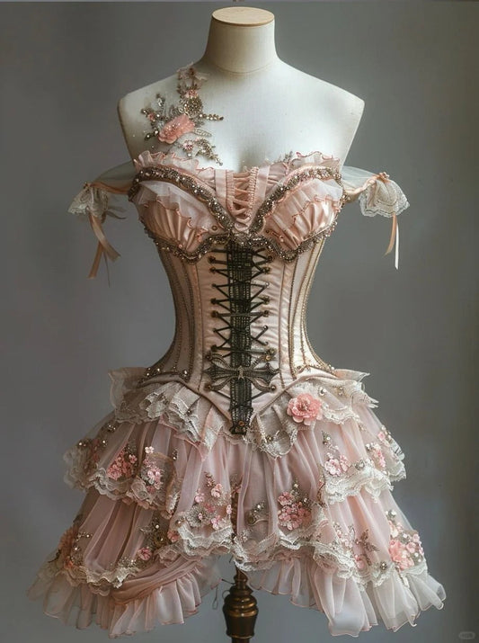 Pink Vintage Sweet Beaded Floral Short Chiffon Homecoming Dress Birthday Party Dress Prom Dress gh4687